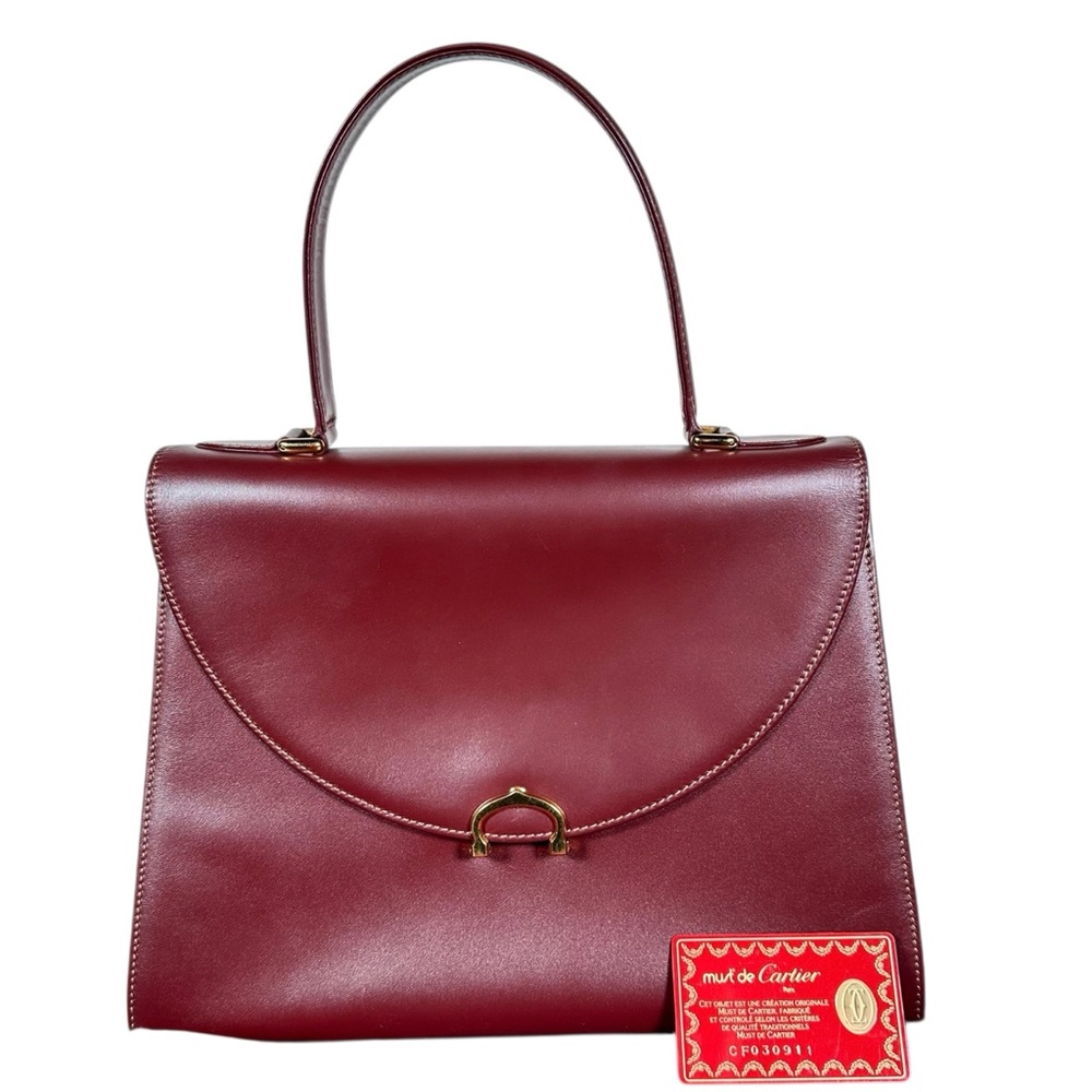 CARTIER Must Line Leather Top Handle Bag in Bordeaux - Picture 4 of 16